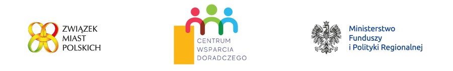 logotypy - Związek Miast Polskich, Centrum Wsparcia Doradczego, Ministerstwo Funduszy i Polityki Regionalnej