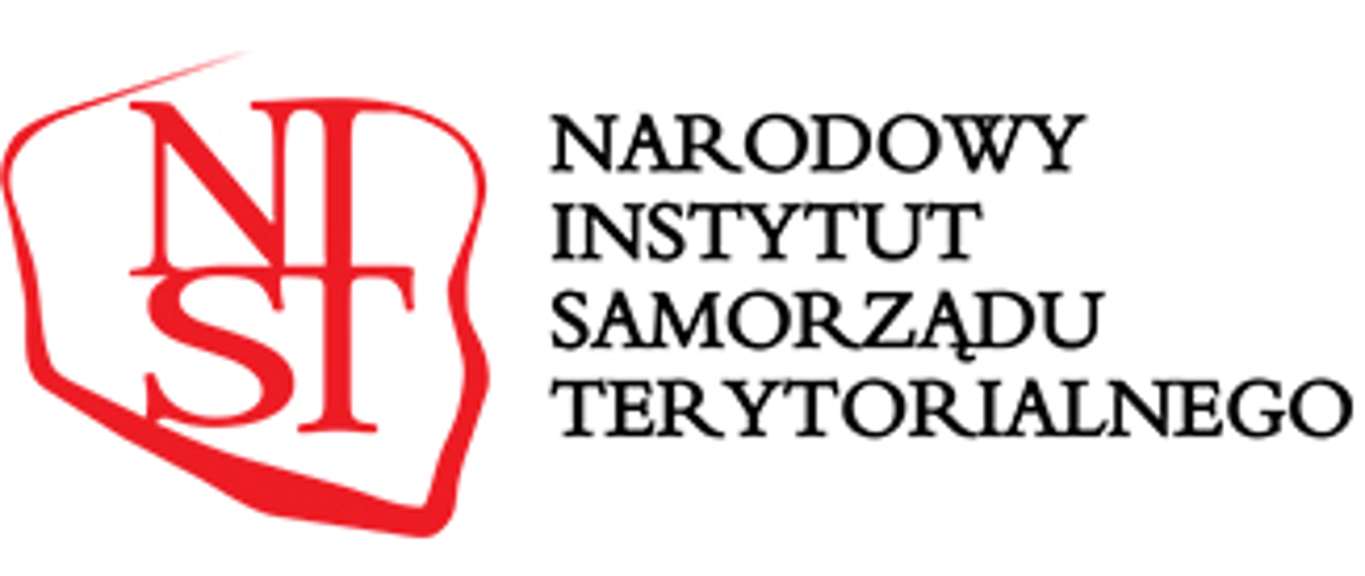 Napis "Narodowy Instytut Samorządu Terytorialnego", a po jego lewej stornie czerwone granice Polski, w których w środku znajdują się litery N, I, S, T