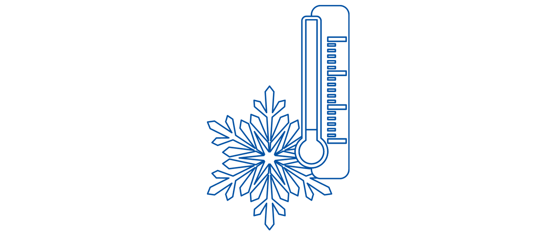 Niebieska ikona termometru wraz z płatkiem śniegu ukazująca niską temperaturę