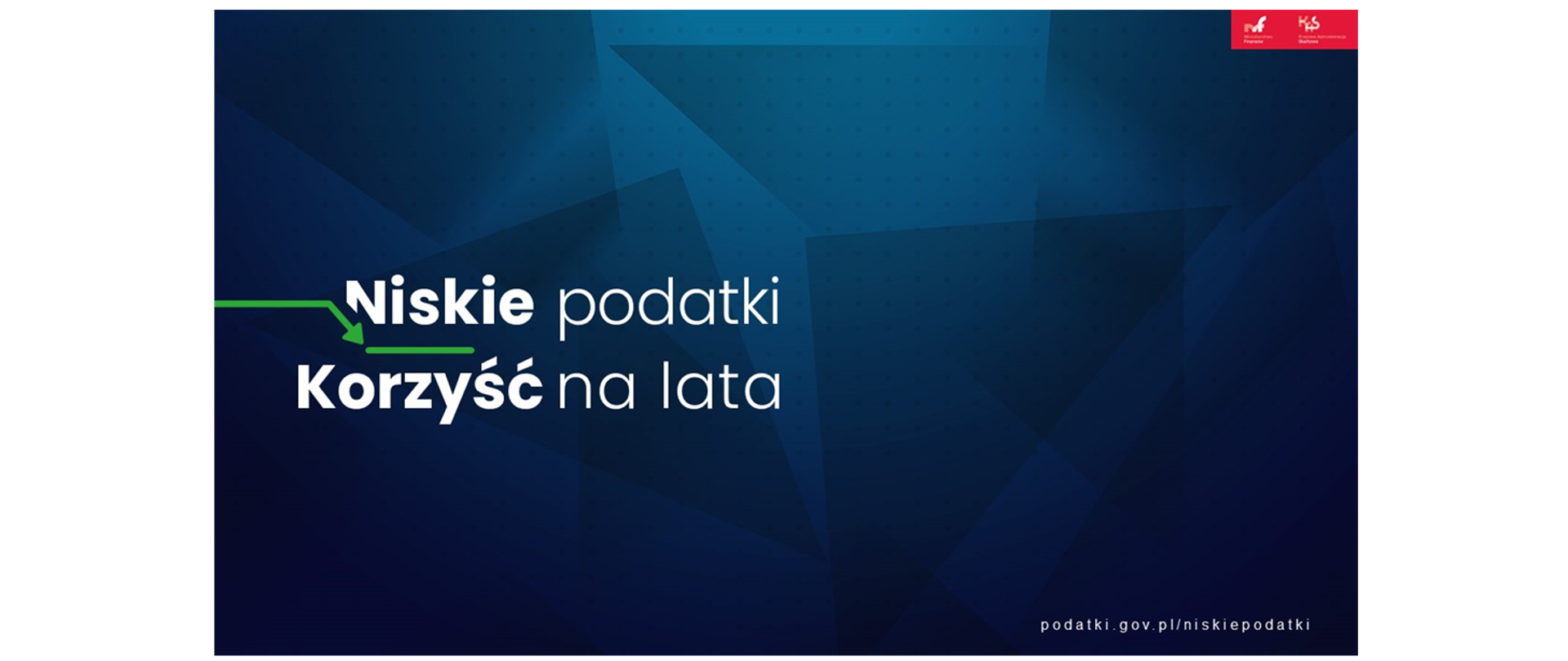 banner z napisem: Niskie podatki Korzyść na lata