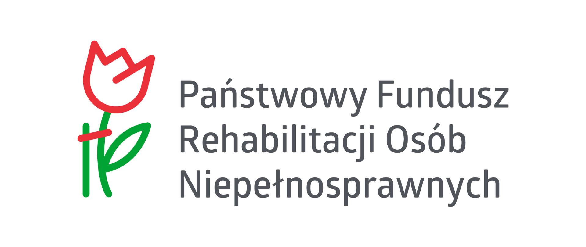 Symbol tulipana i napis Państwowy Fundusz Rehabilitacji Osób Niepełnosrawnych