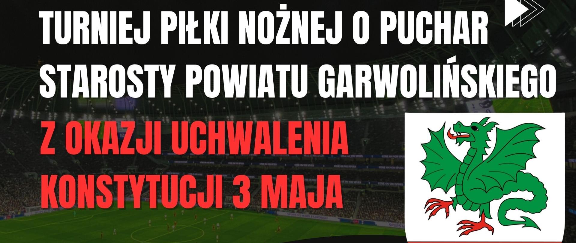 Plakat - Turniej Piłki Nożnej o Puchar Starosty Powiatu Garwolińskiego 3 Maja 2024 r.