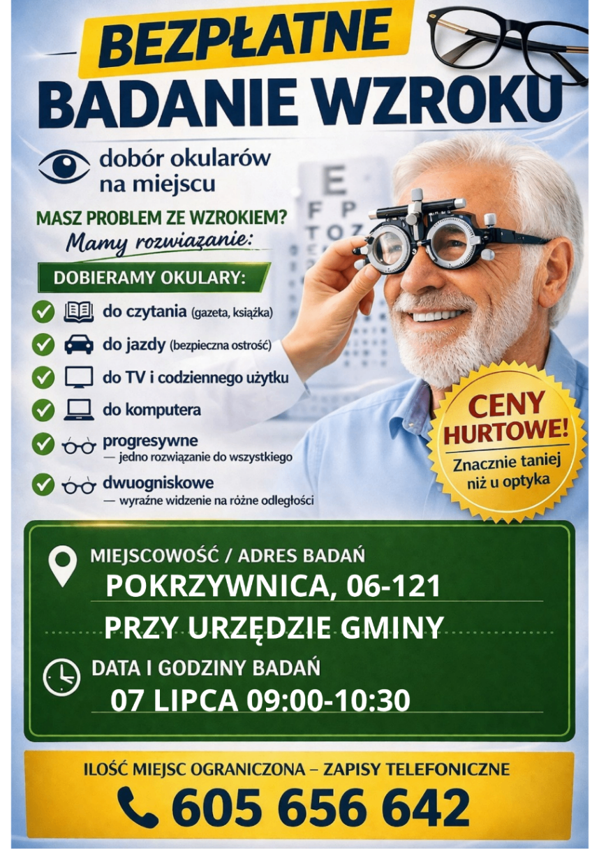 Bezpłatne badaniu wzroku dla mieszkańców gminy Pokrzywnica