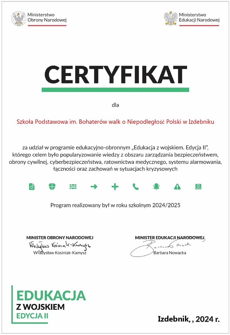 Certyfikat Edukacja z wojskiem