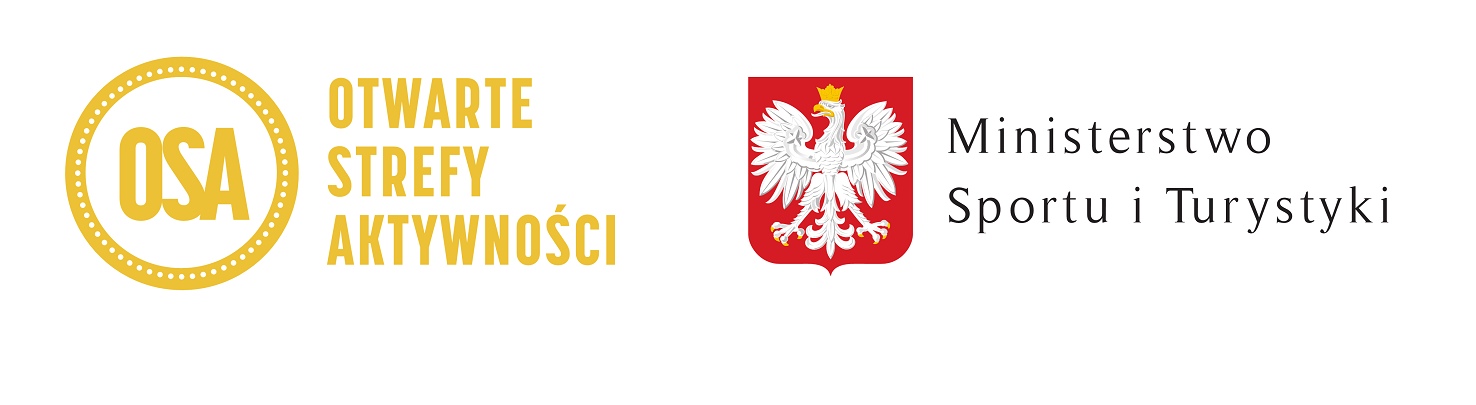 Logo Otwartej Strefy Aktywności, Godło Rzeczypospolitej Polskiej biały orzeł w koronie na czerwonym tle oraz napis Ministerstwo Sportu i Turystyki