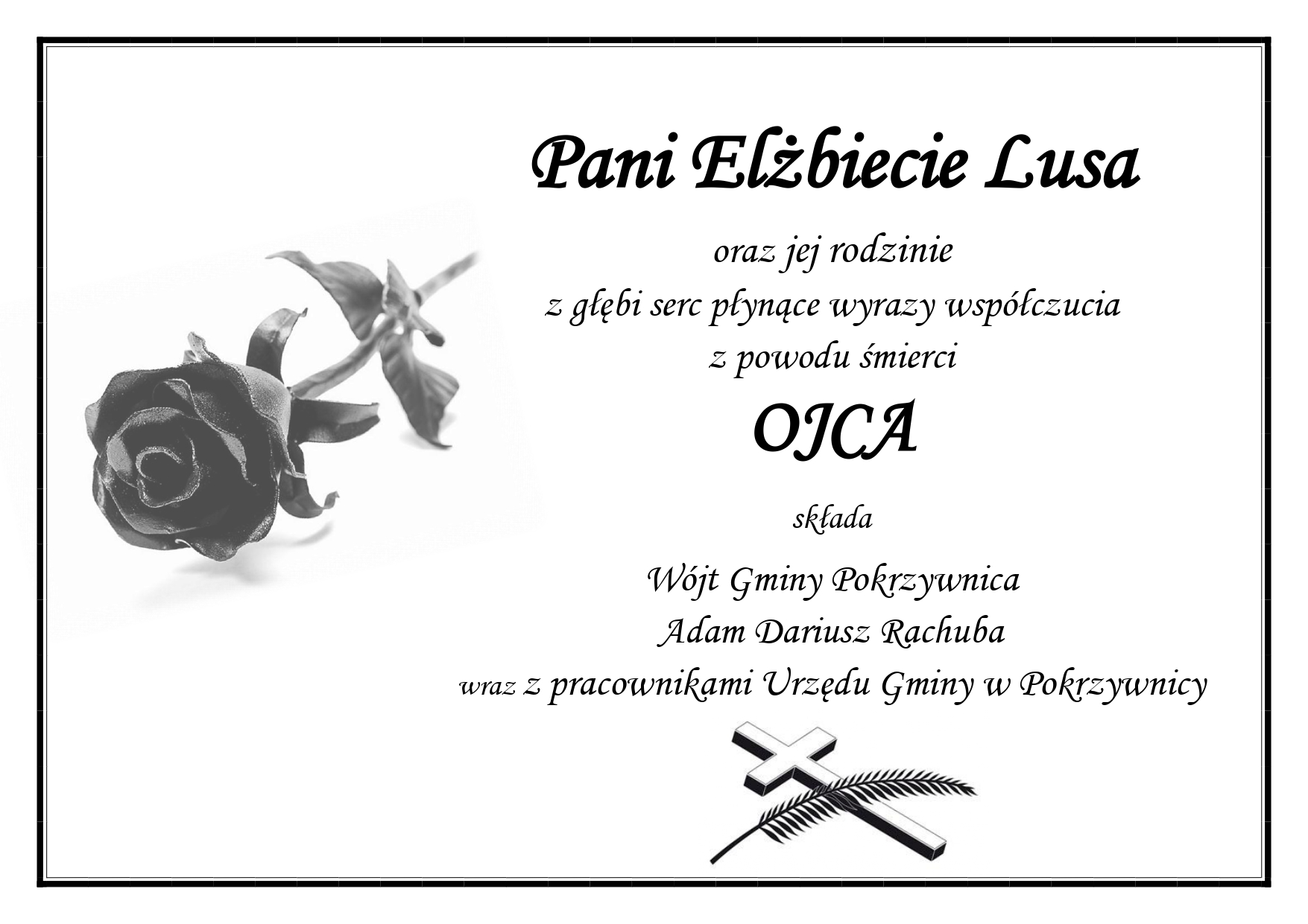 kondolencje Elżbiecie Lusa z powodu śmierci OJCA