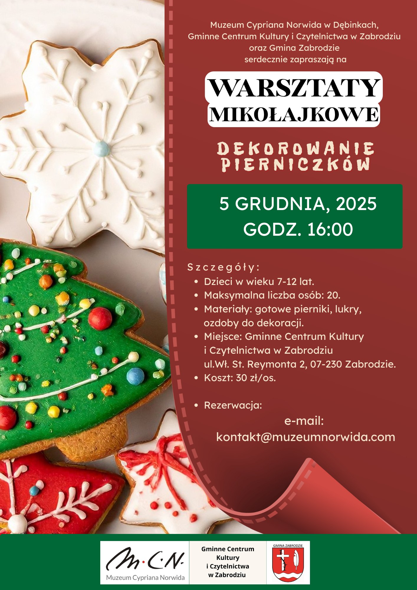 Warsztaty Mikołajkowe - Dekorowanie pierniczków, 5 grudnia 2025 godz. 16:00