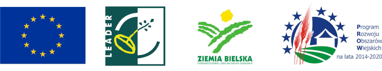 Logotypy flaga Unii Europejskiej, LEADER, Ziemia Bielska, Program Rozwoju Obszarów Wiejskich na lata 2014-2020