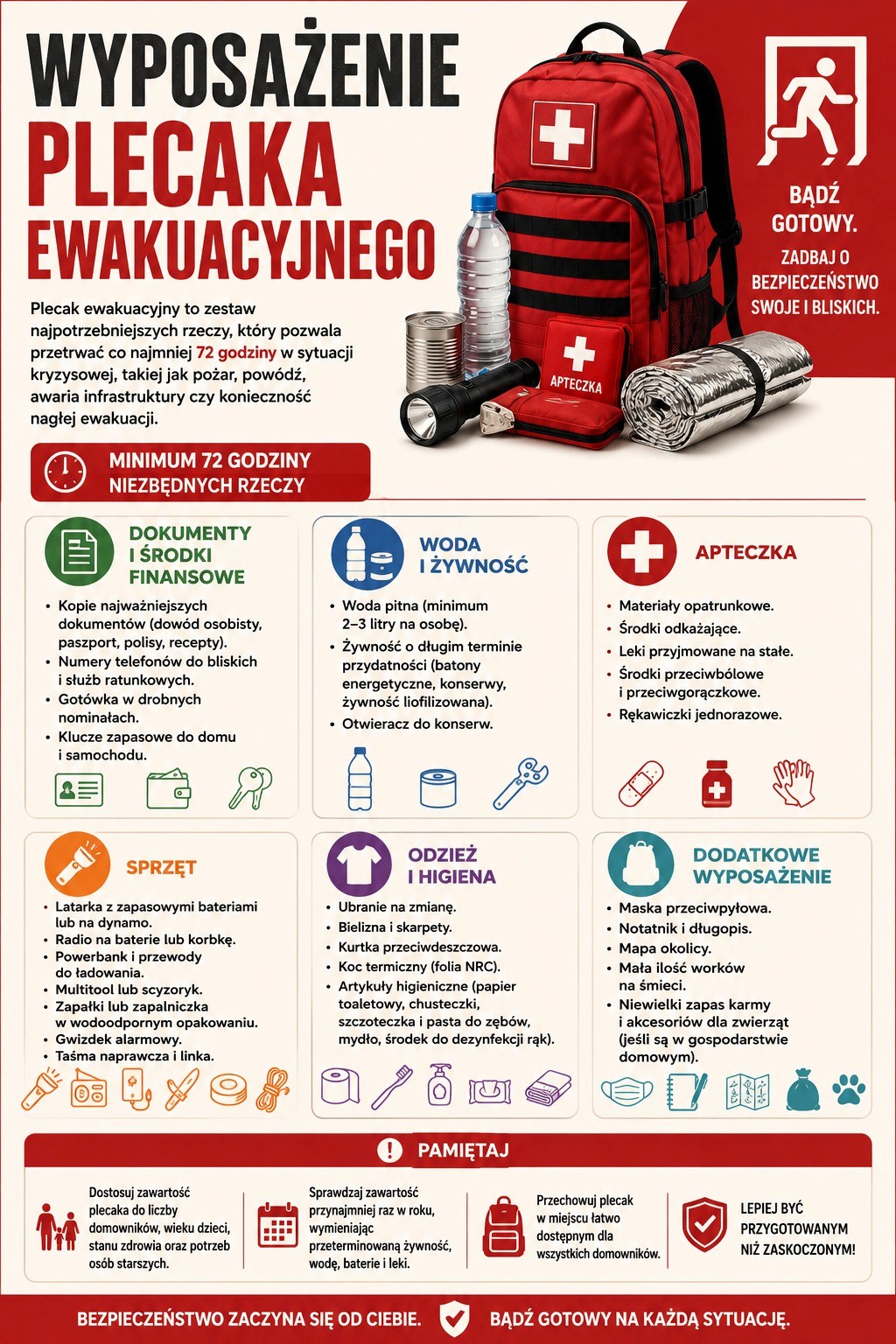 Wyposażenie plecaka ewakuacyjnego