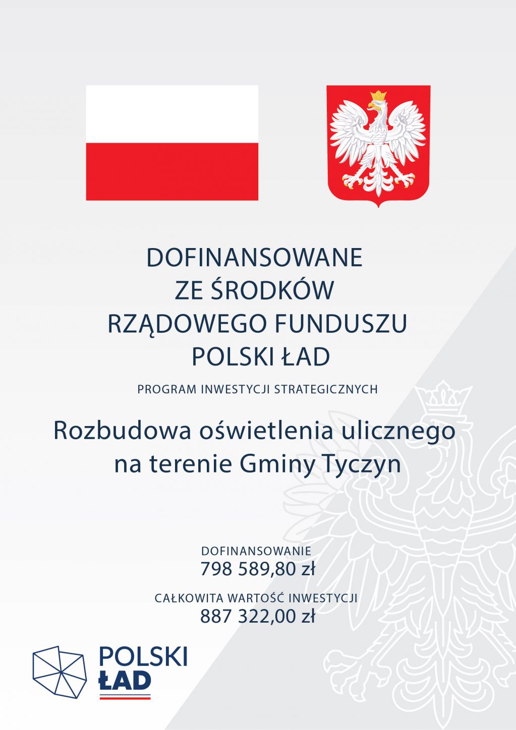 Tablica z informacją o wysokości dofinansowania i celem przeznaczenia środków