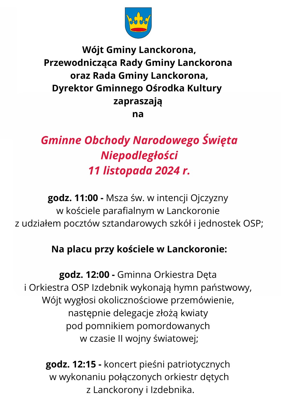 Narodowe Święto Niepodległości 11 listopada 2024 r.