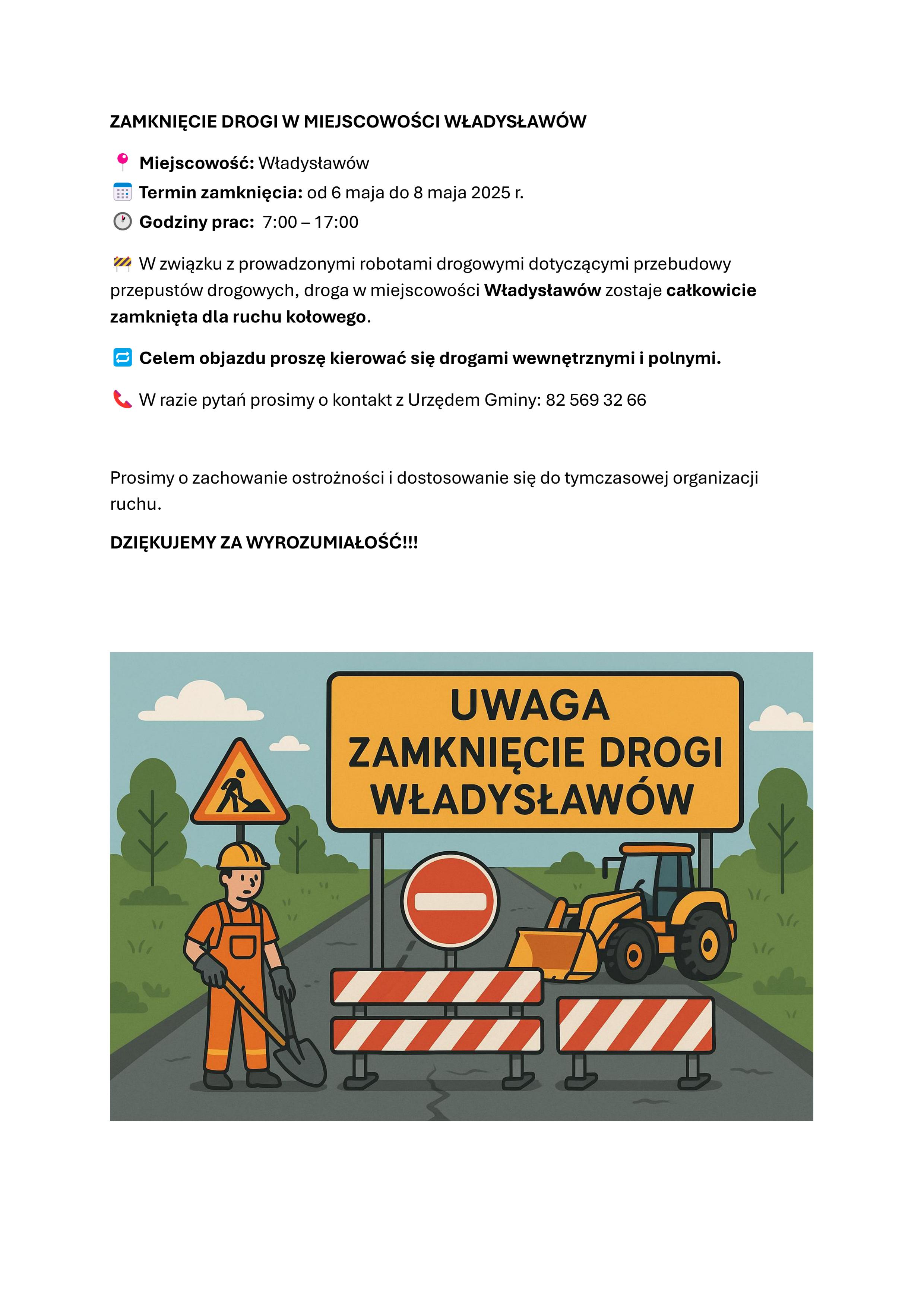 zamkniecie drogi Władysławów