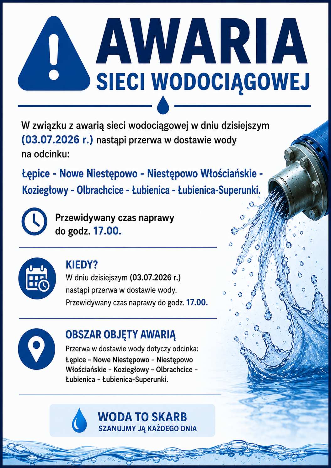 Awaria sieci wodociągowej
