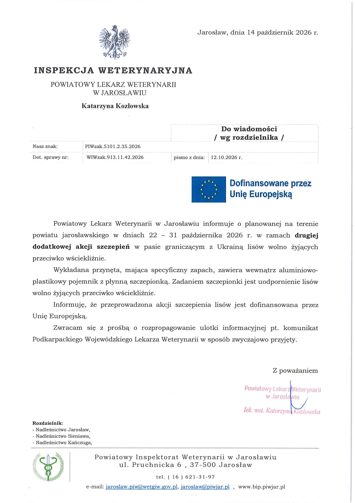 Druga dodatkowa akcja szczepień lisów przeciwko wściekliźnie – 22–31 października 2026 r.