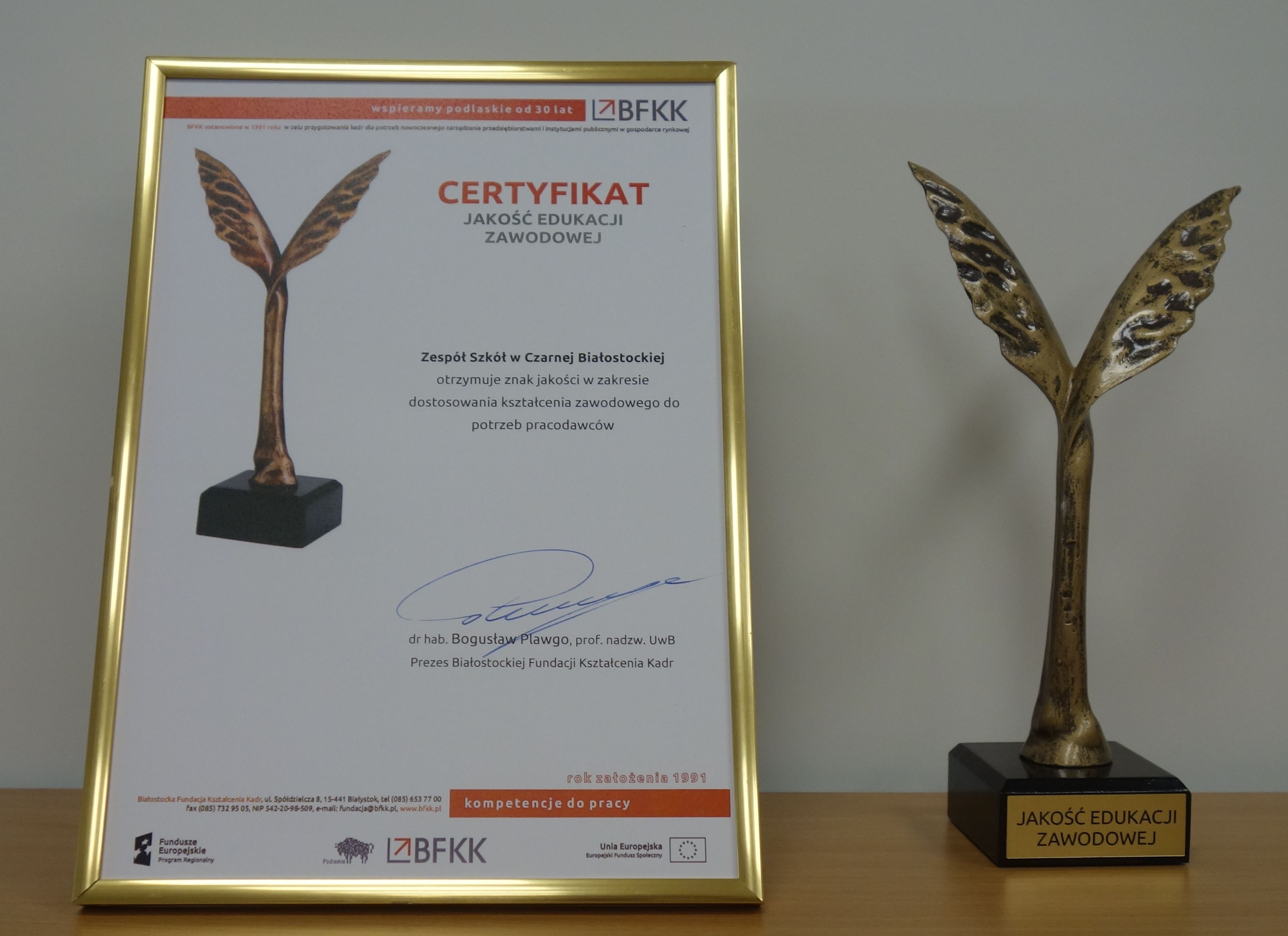 certyfikat ZS w Czarnej Białostockiej