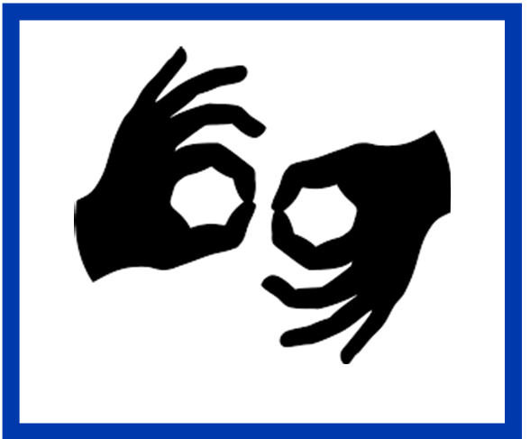 Dwie dłonie w geście migania – piktogram oznaczający usługę tłumacza języka migowego 