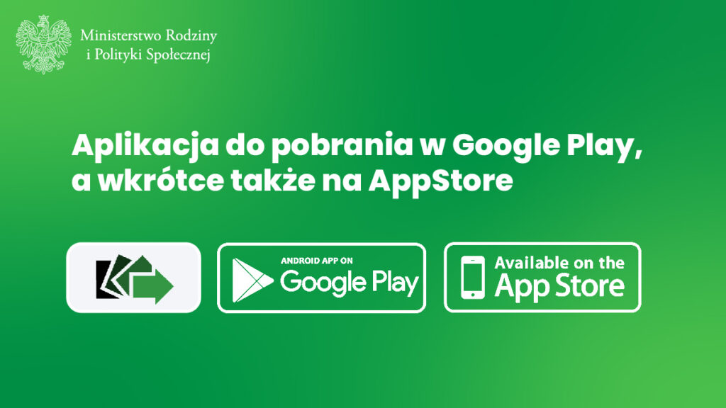 Plakat ePraca z informacja mozliwości pobrania z AppStore i Google Play