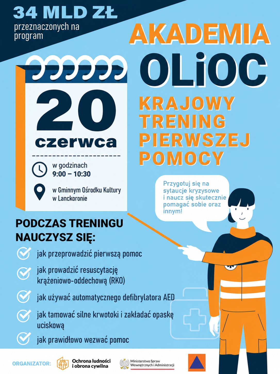 Krajowy Trening PIERWSZEJ POMOCY Akademii Ochrony Ludności i Obrony Cywilnej w Gminie Lanckorona