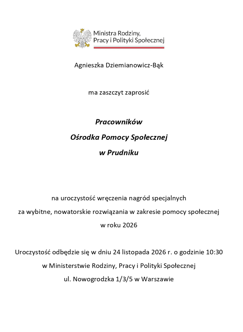 Zaproszenie OPS Prudnik