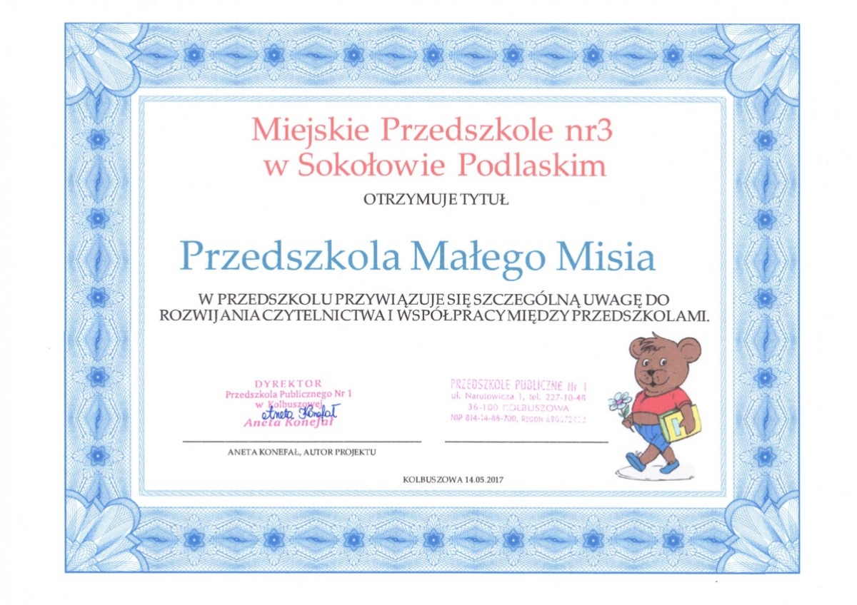 Dyplom Przedszkola Małego Misia