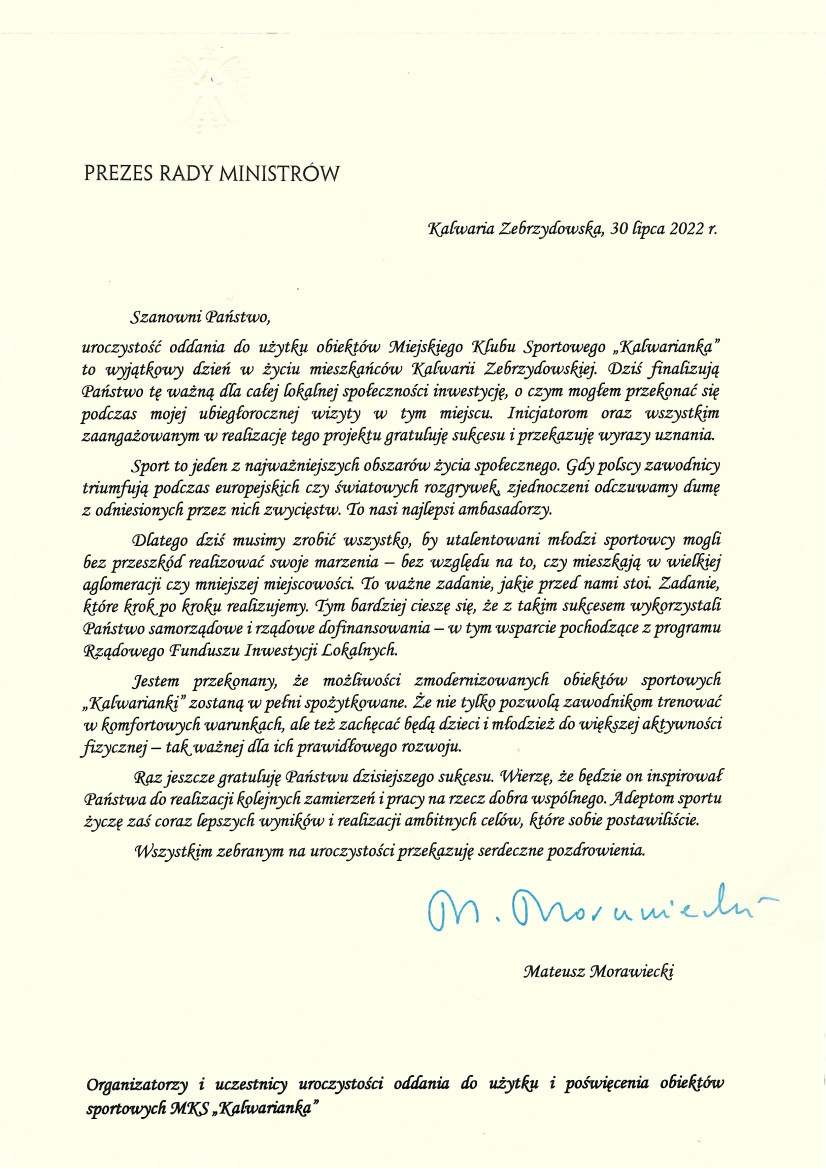 List Premiera Mateusza Morawieckiego 