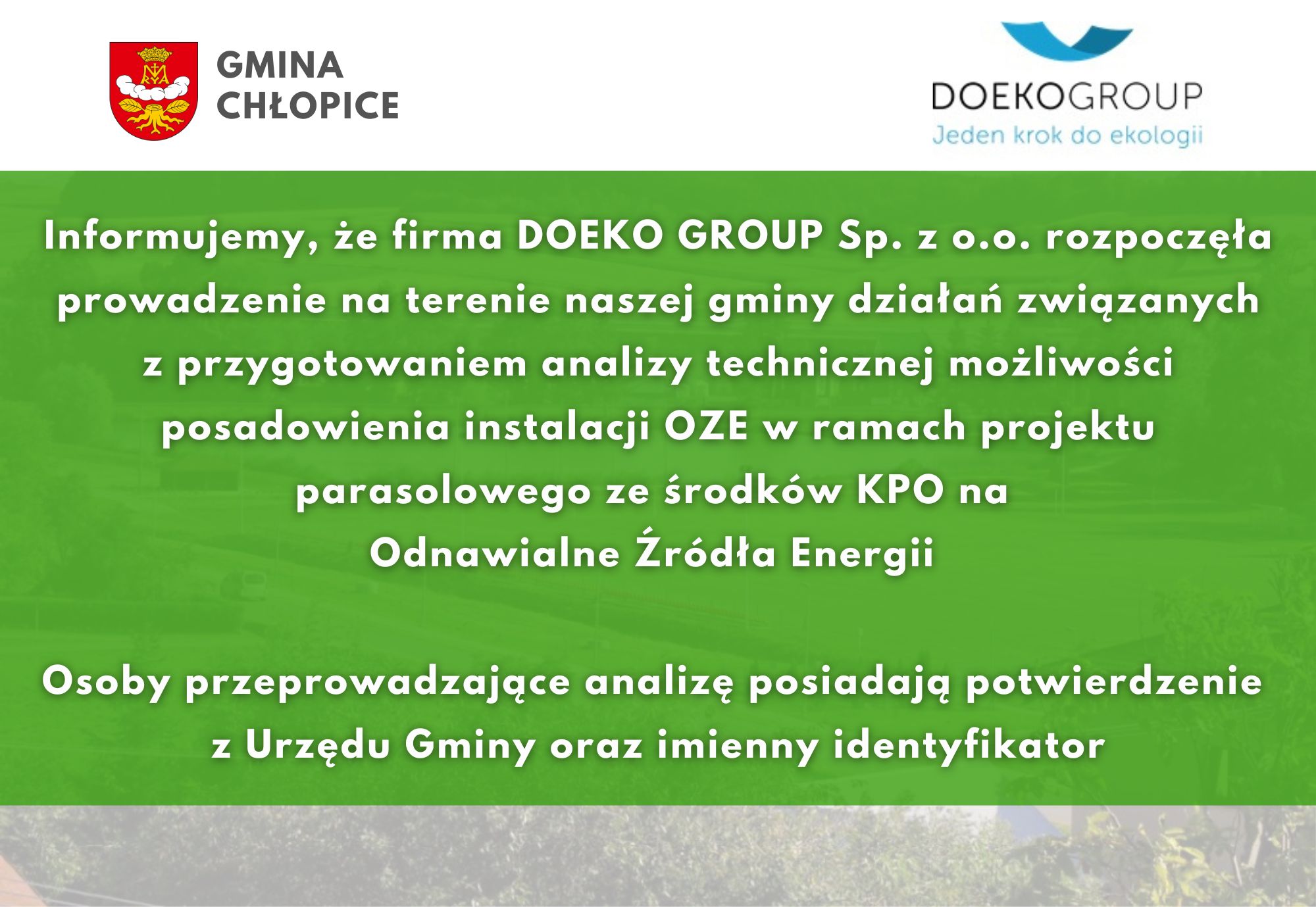 Rozpoczęcie prac związanych z przygotowaniem analizy technicznej możliwości posadowienia instalacji OZE