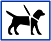 Pies z uprzężą- piktogram oznaczający możliwość wejścia z psem asystującym