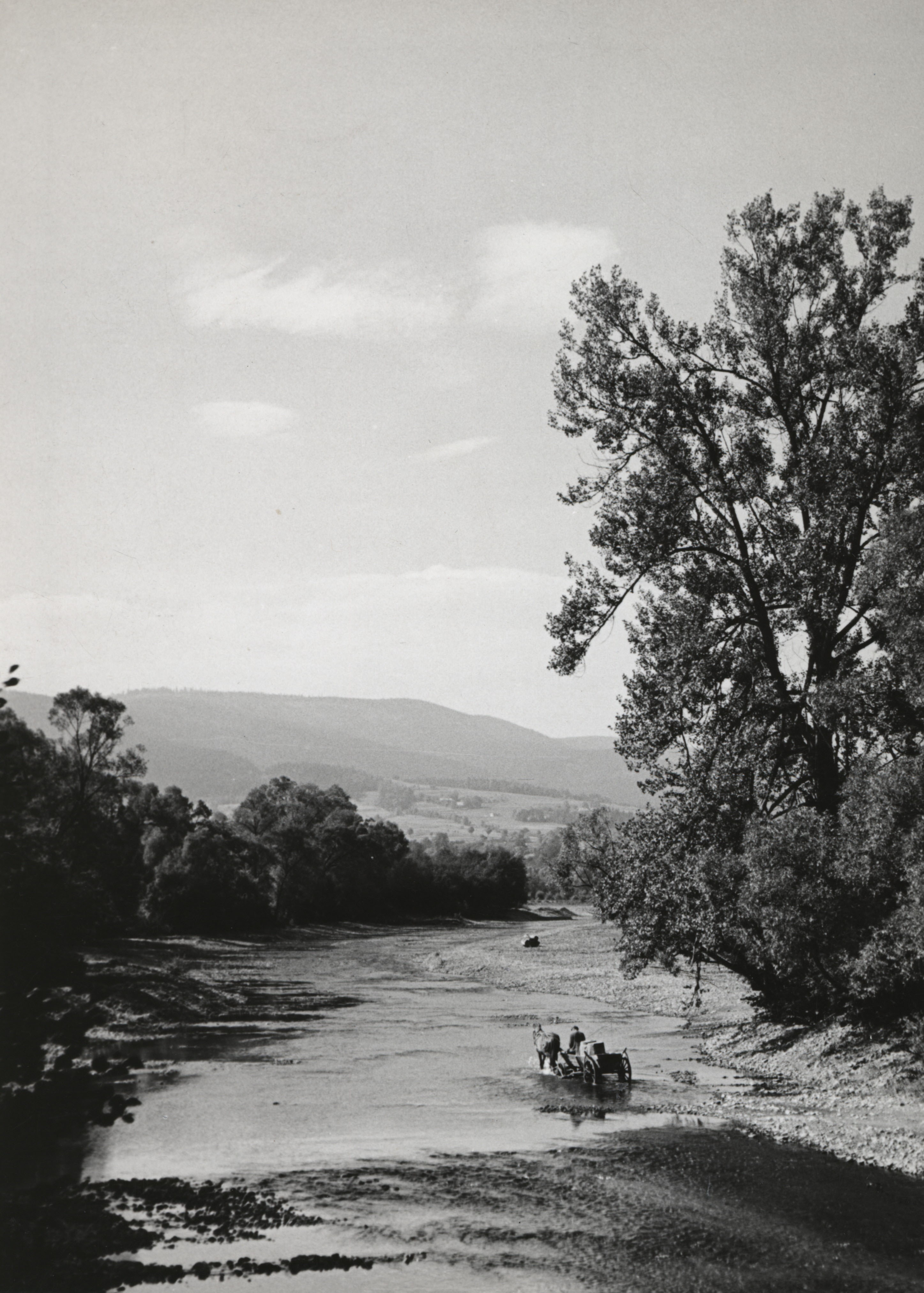 Dolina rzeki Łososiny z widokiem na górę Łopień, lata 60., fot. Henryk Hermanowicz