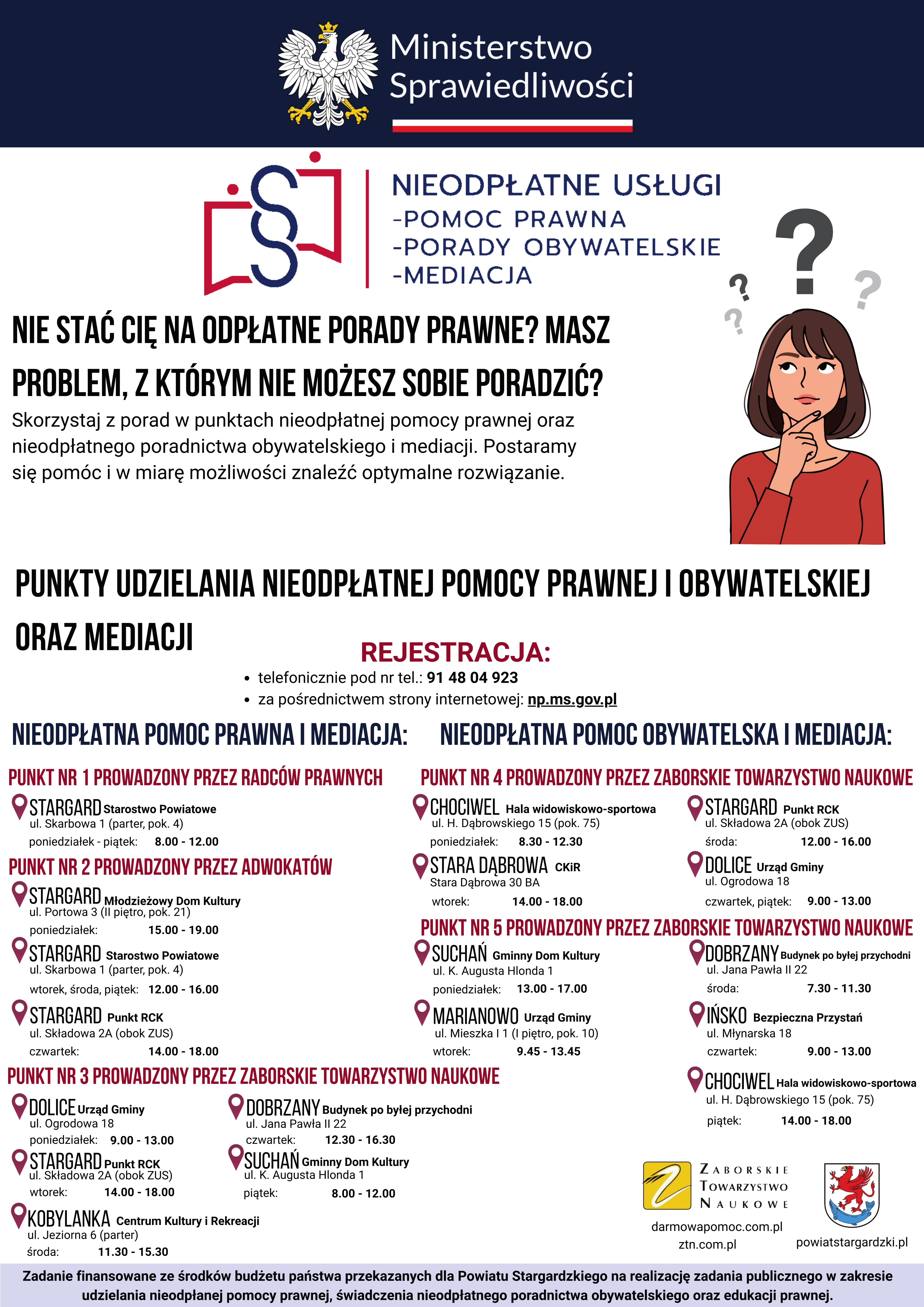 Plakat informujący o pomocy prawnej i obywatelskiej