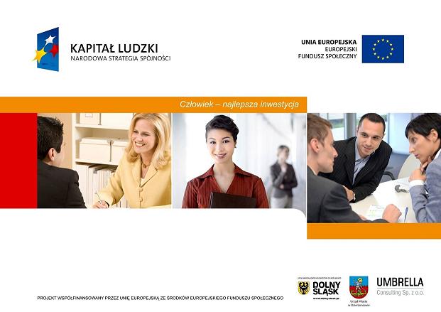 Grafika promocyjna przedstawiająca materiały informacyjne projektu realizowanego w ramach Programu Operacyjnego Kapitał Ludzki będącego częścią Narodowej Strategii Spójności. W górnej części widoczne są logotypy, Kapitał Ludzki, Narodowa Strategia Spójności, Unia Europejska, Europejski Fundusz Społeczny