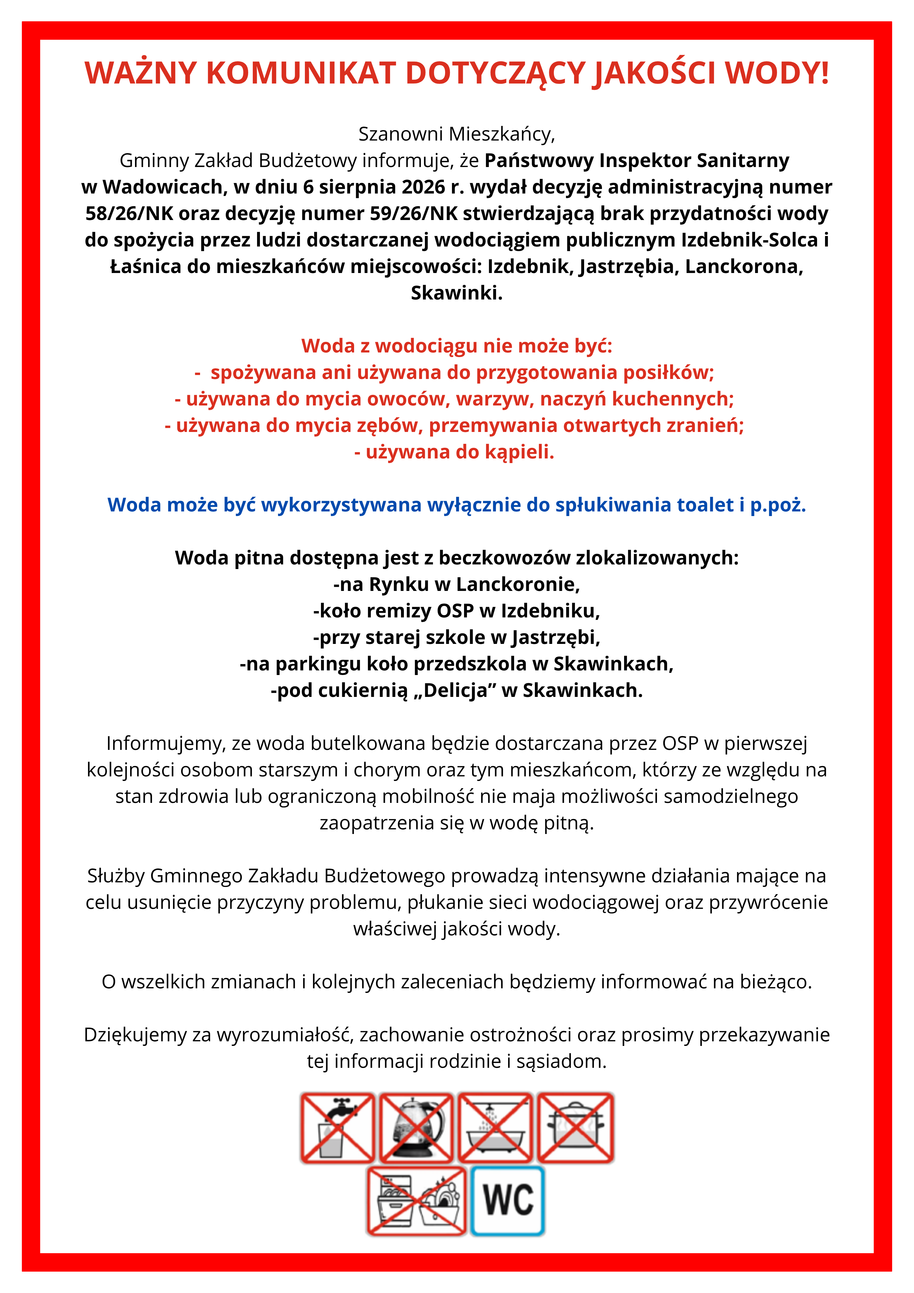 Komunikat dot. jakości wody