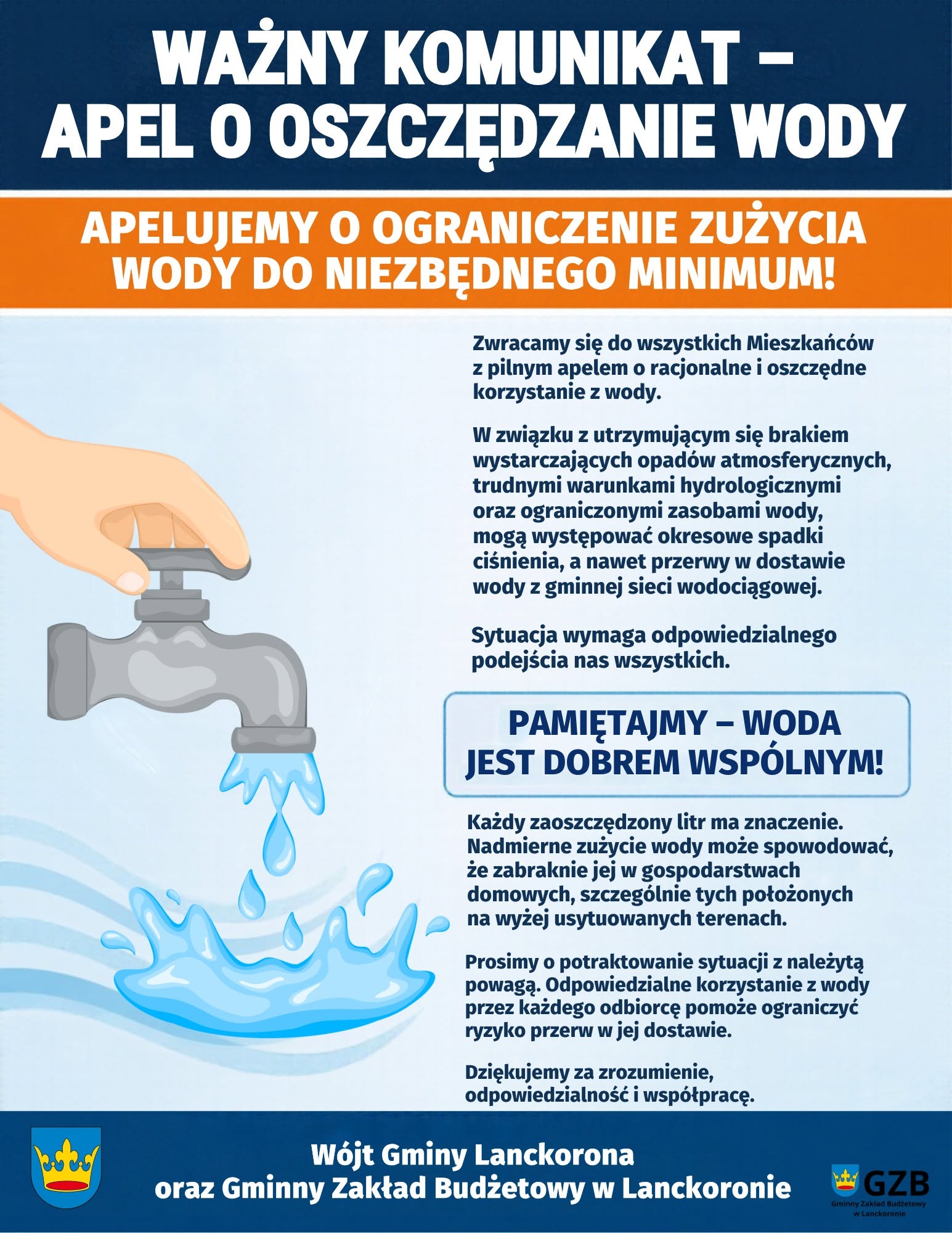 Apel o oszczędne gospodarowanie wodą