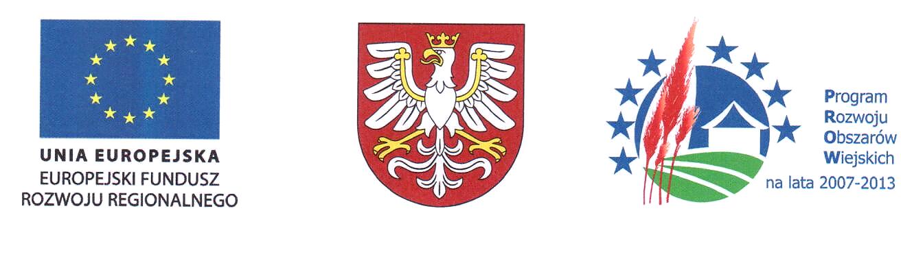 Logotypy programów finansujących Unia Europejska, Europejski Fundusz Rozwoju Regionalnego, tarcza z orłem, Program Rozwoju Obszarów Wiejskich 2007 do 2013