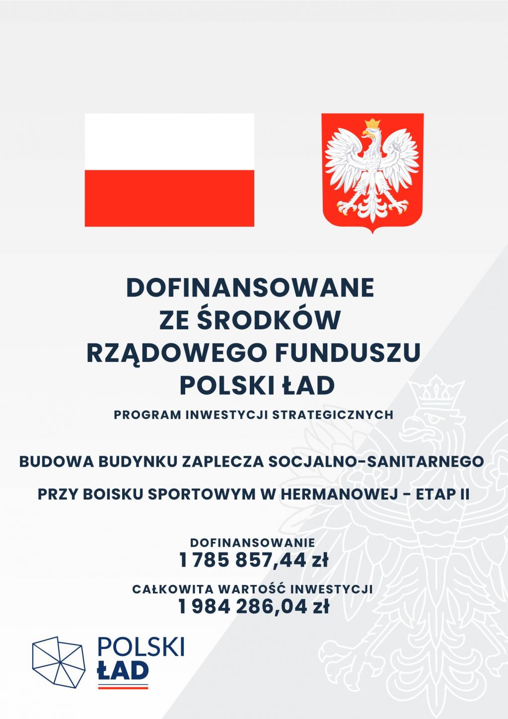 Opis iwestycji strategicznej "budowa budynku zaplecza socjalno-sanitarnego przy boisku sportowym w Hermanowej"