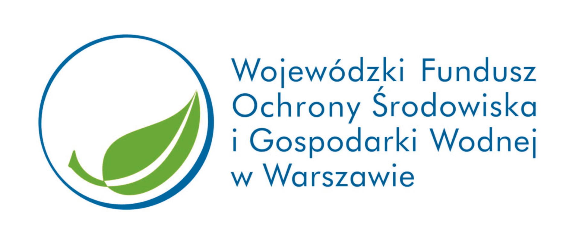 Liść w kole i tekst Wojewódzki Fundusz Ochrony Środowiska i Gospodarki Wodnej w Warszawie