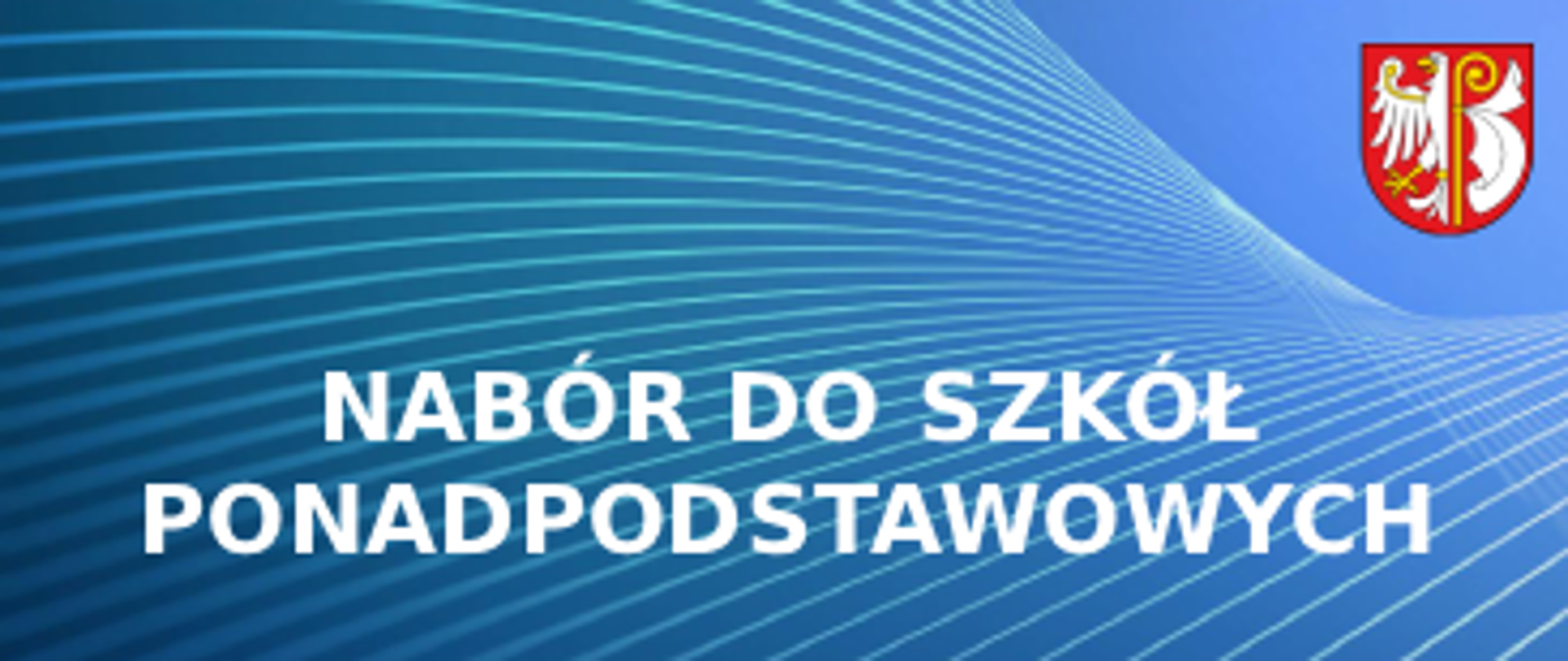 napis nabór do szkół ponadpodstawowych na niebieskim tle, w prawym górnym rogu herb powiatu płońskiego