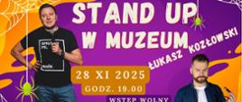 Na plakacie dwóch stand-uperów, obok nich informacje o wydarzeniu, zawarte w artykule.