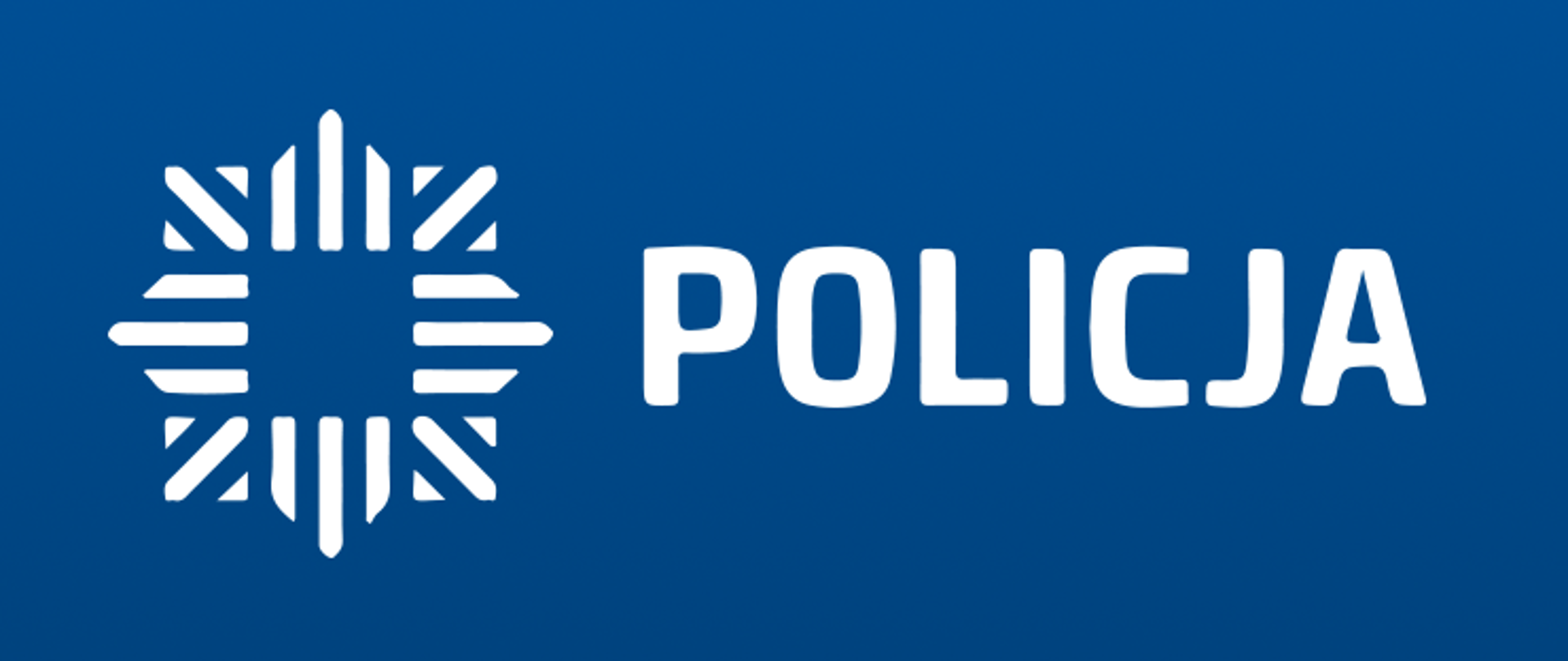 Logo Policji. Na niebieskim tle napis białymi literami POLICJA oraz odznaka