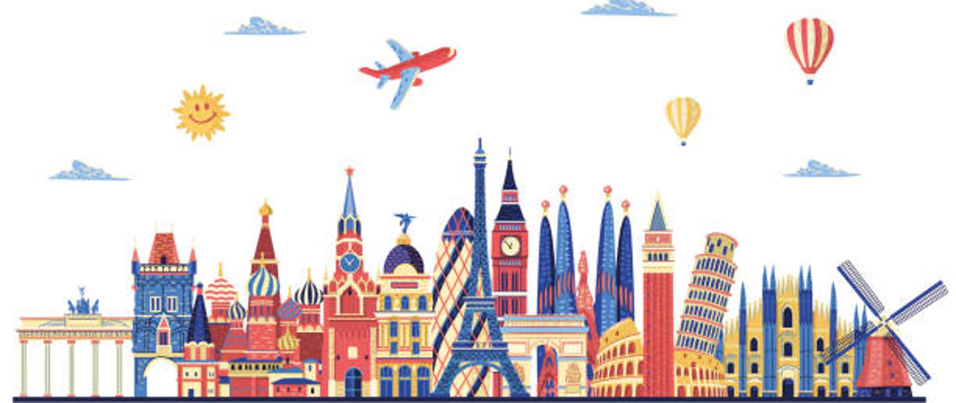 Europe travel. Europe famous monuments. Travel and tourism background.