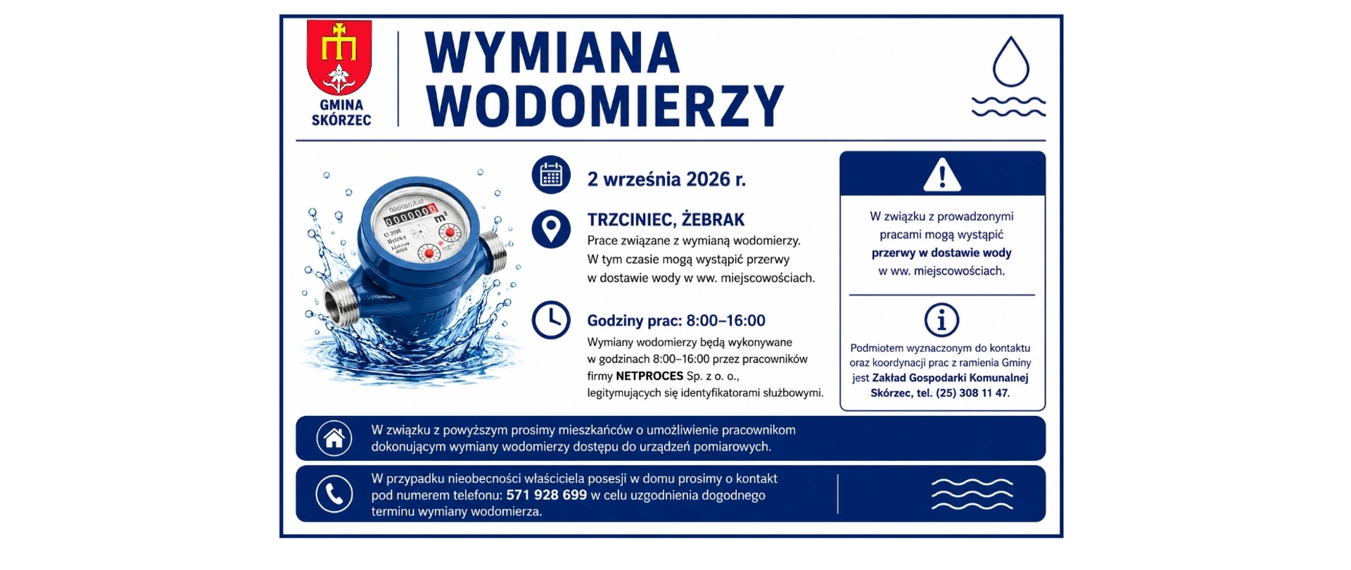 Wymiana wodomierzy Żebrak, Trzciniec