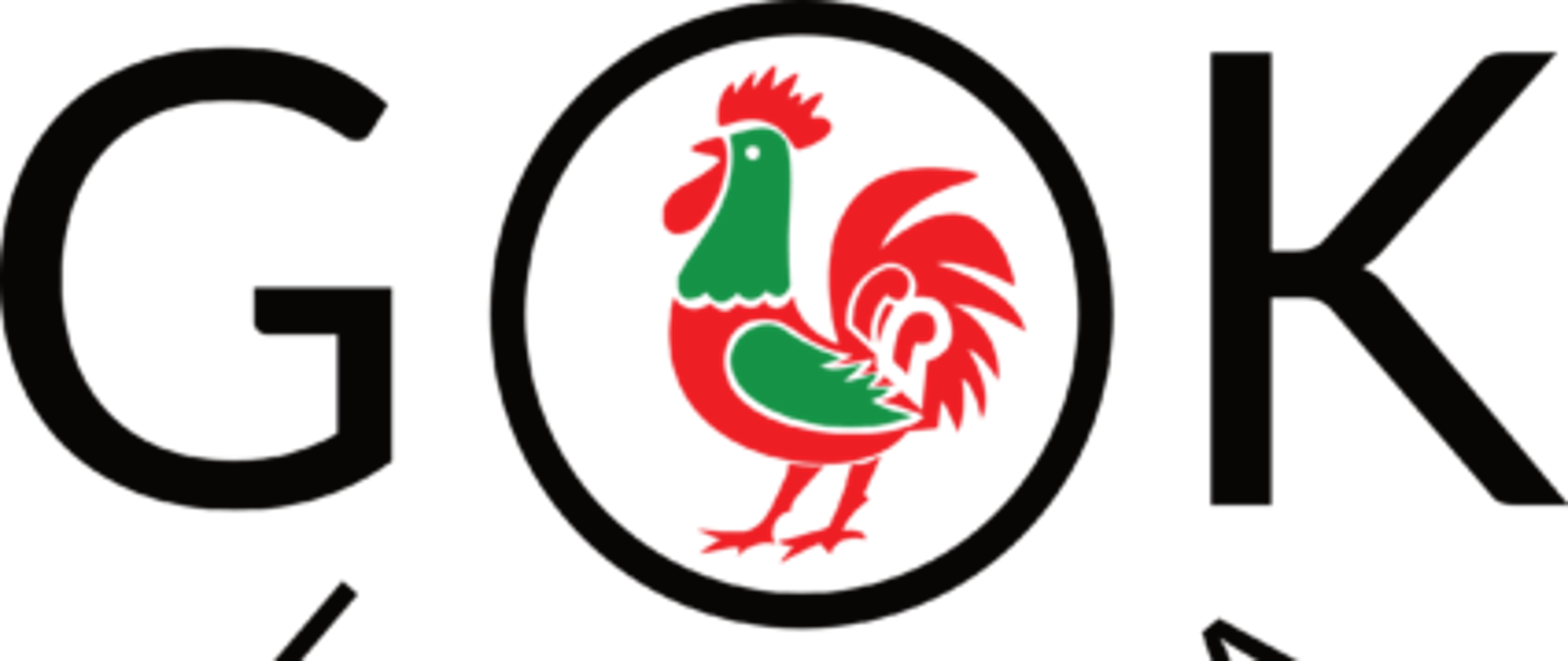 Logo Gminnego Ośrodka Kultury napis GOK poziomo oraz Lubenia owalny napis pod słowem gok wewnątrz wielkiej litery O zielono biały kogut