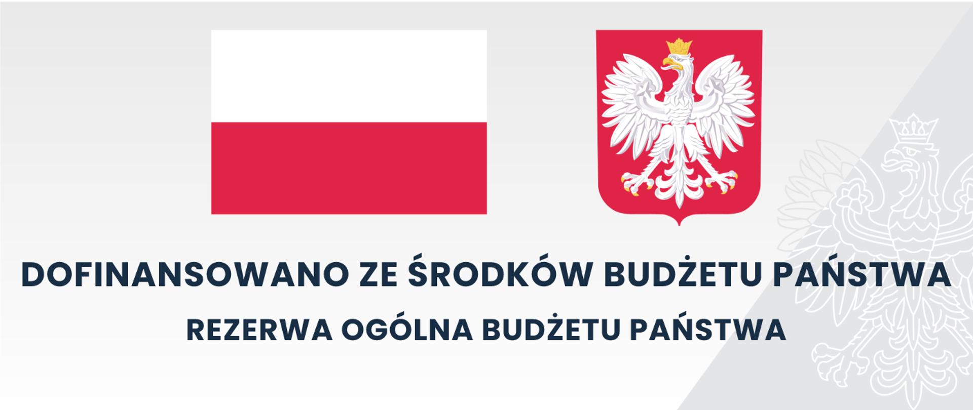 Szara tablica z flagą oraz godłem polskim z napisem dofinansowano ze środków Budżetu Państwa
Rządowy Fundusz Rozwoju Dróg, Rządowy Fundusz Polski Ład - Program Inwestycji Strategicznych