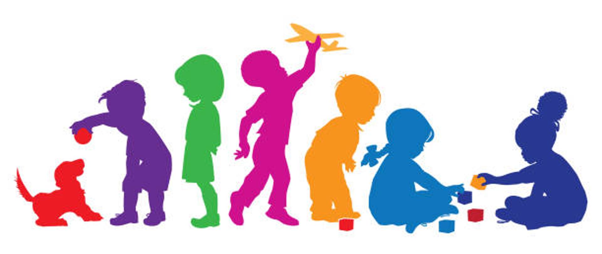 Silhouettes of young children at play.