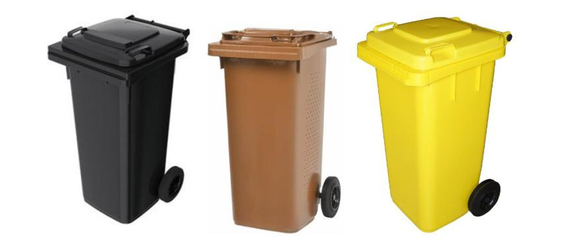 Zdjęcie trzech różnokolorowych pojemników na odpady zmieszane