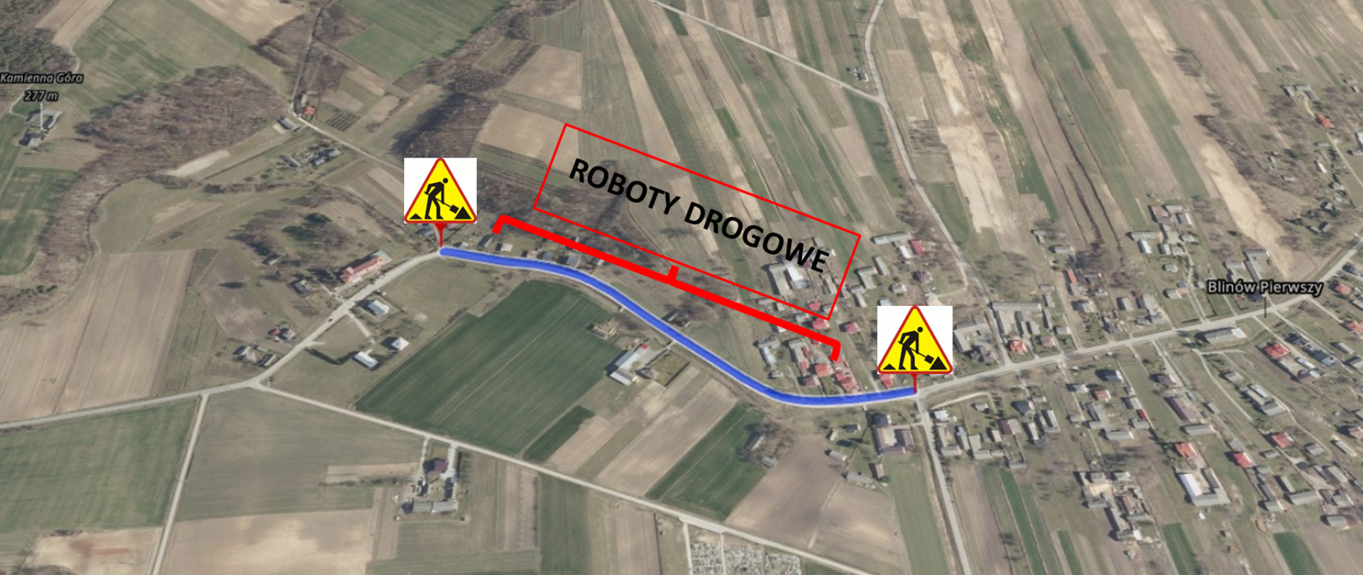 Zdjęcie mapy z zaznaczonym szlakiem gdzie będą roboty budowlane