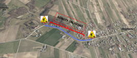 Zdjęcie mapy z zaznaczonym szlakiem gdzie będą roboty budowlane