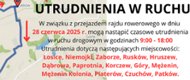 napis: utrudnienia w ruchu i informacja o przebiegu trasy rajdu