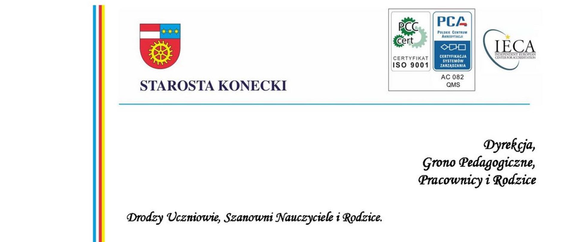 Życzenia Starosty Koneckiego z okazji rozpoczęcia roku szkolnego 20242025