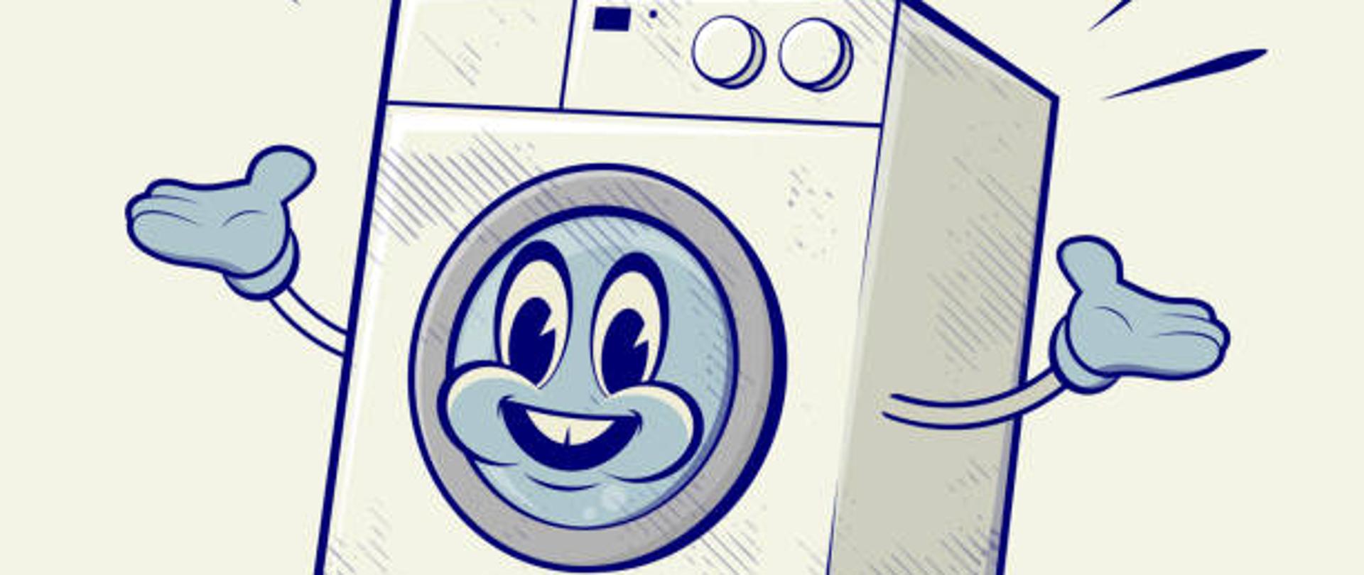 retro cartoon illustration of a funny washing machine