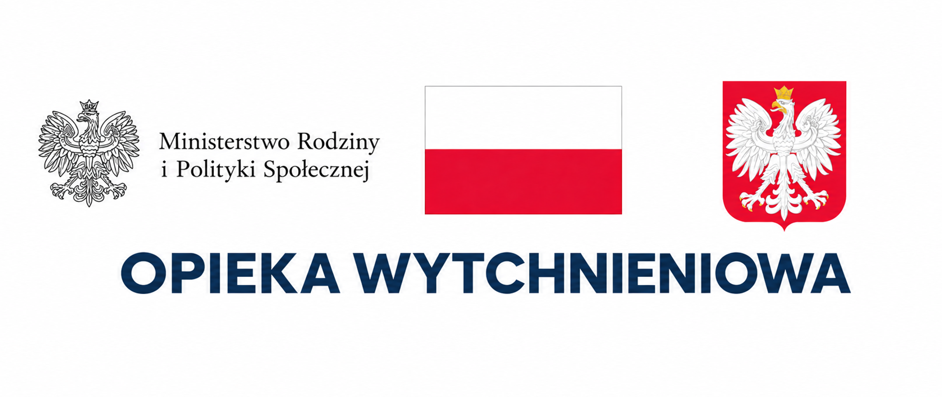 Grafika promująca Program „Opieka wytchnieniowa”. Na białym tle znajdują się symbole państwowe, flaga Polski oraz napis „Opieka wytchnieniowa”.